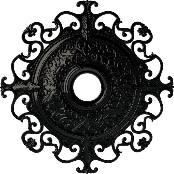 Ekena Millwork Orleans Ceiling Medallion (Fits Canopies up to 8 1/4"), 38 3/8"OD x 6 5/8"ID x 2 7/8"P, Black Pearl CM38OLBPS - main